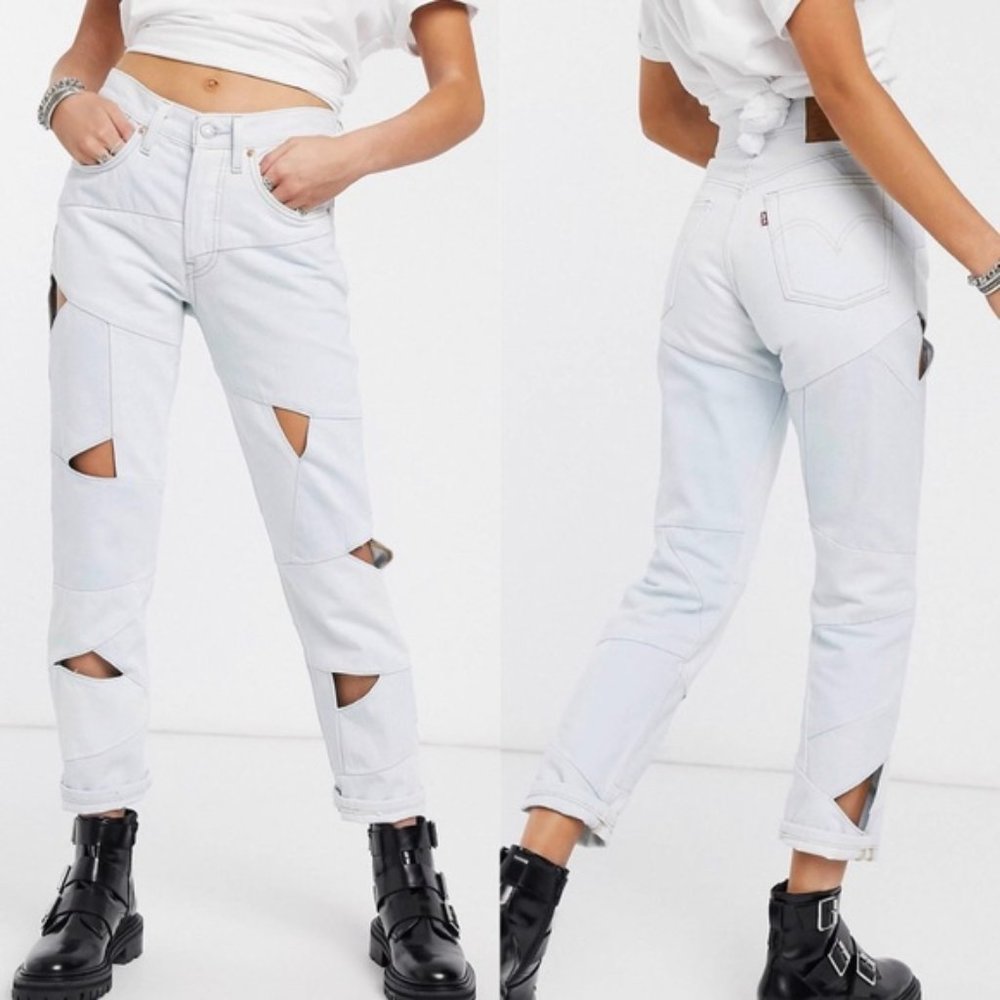 Levi's 501 Cut Out Cropped Jeans Bleach Wash NWT